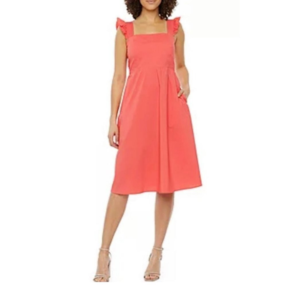 52seven Smocked Stretch Cotton Dress Stretch Pockets Career Church NWT L Large